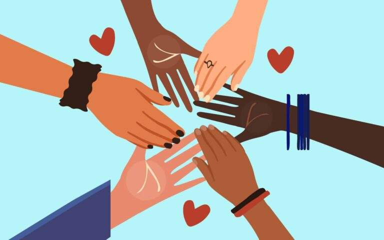 Hands of diversified people,racism,interconnectedness